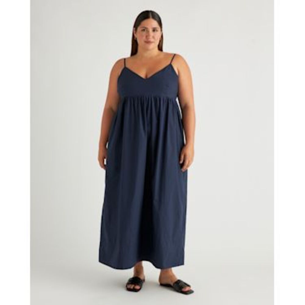 NWT Quince Women 100% Organic Cotton Sleeveless Maxi Dress Navy Basic S